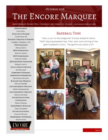 thumbnail of Encore Crowley October 2018 Newsletter